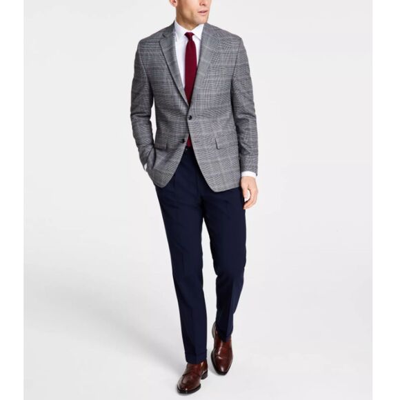 Michael Kors Kent Sport Coat Men's Size 44L Black White Stretch Plaid Tailored - Picture 3 of 9